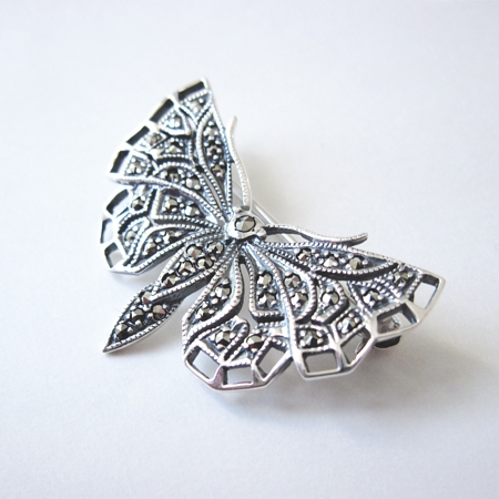 Butterfly Pin with Marcasite - Click Image to Close